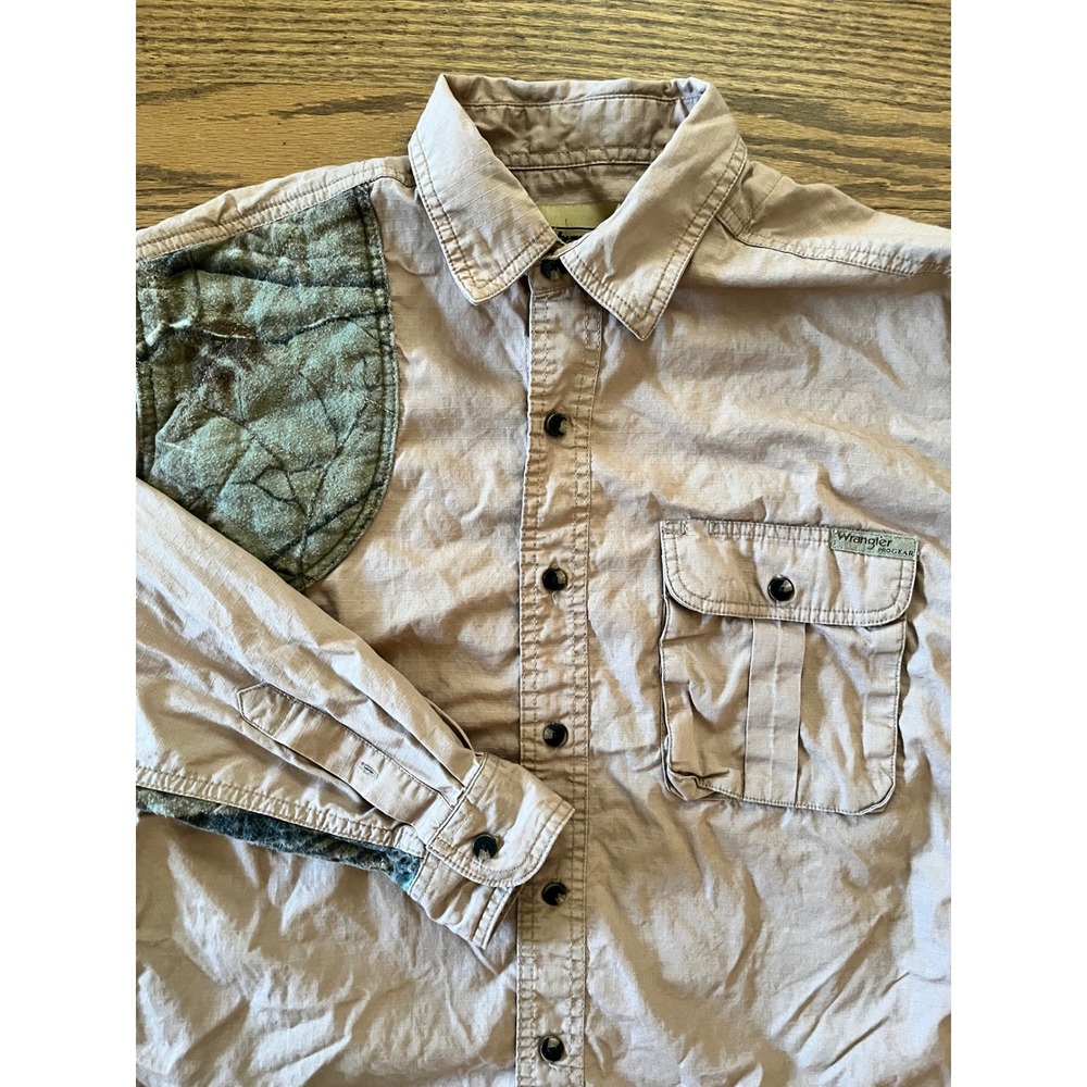 Wrangler ProGear Mens Ripstop Realtree Camo Shooting Hunting Shirt Tan Large VTG